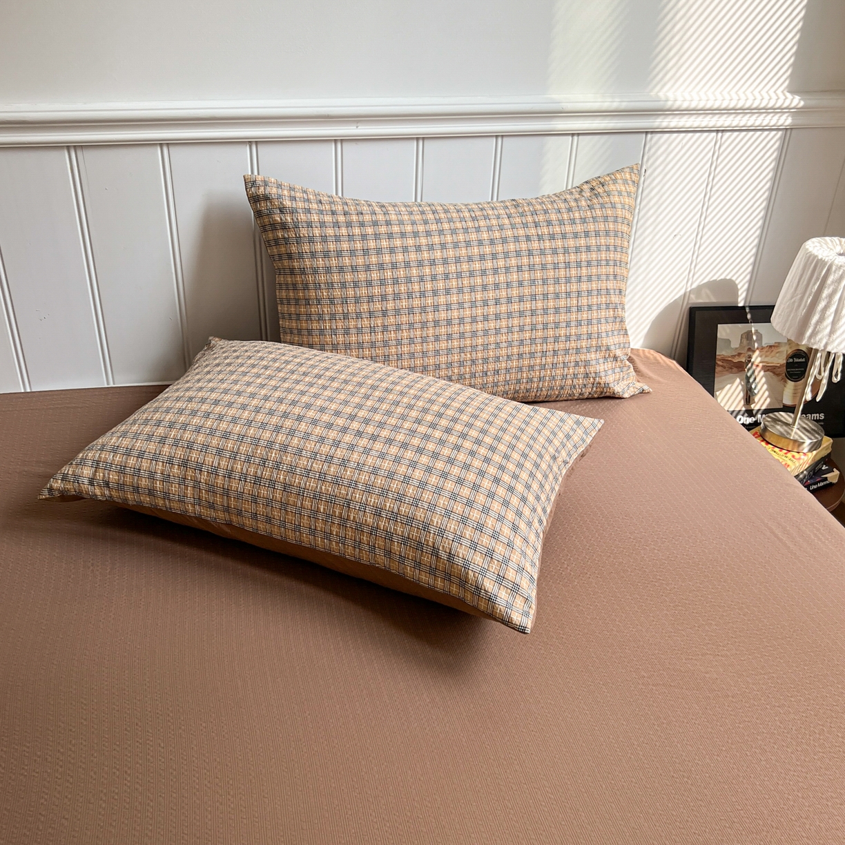 91家纺网 家纺一手货源 找家纺 禾沐  2026新款泡芙纱夏被四件套简单款 古典格