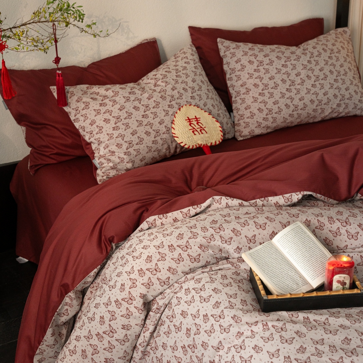 91家纺网 家纺一手货源 找家纺 （总）时光里 2026新款婚庆款60S色织水洗提花四件套