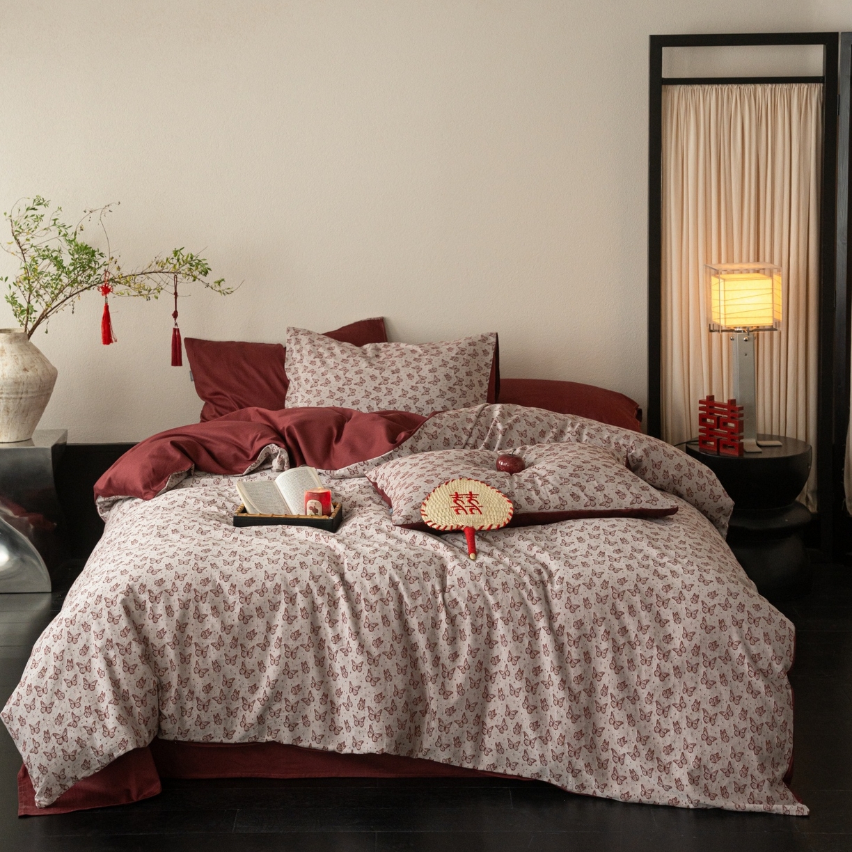 91家纺网 家纺一手货源 找家纺 （总）时光里 2026新款婚庆款60S色织水洗提花四件套