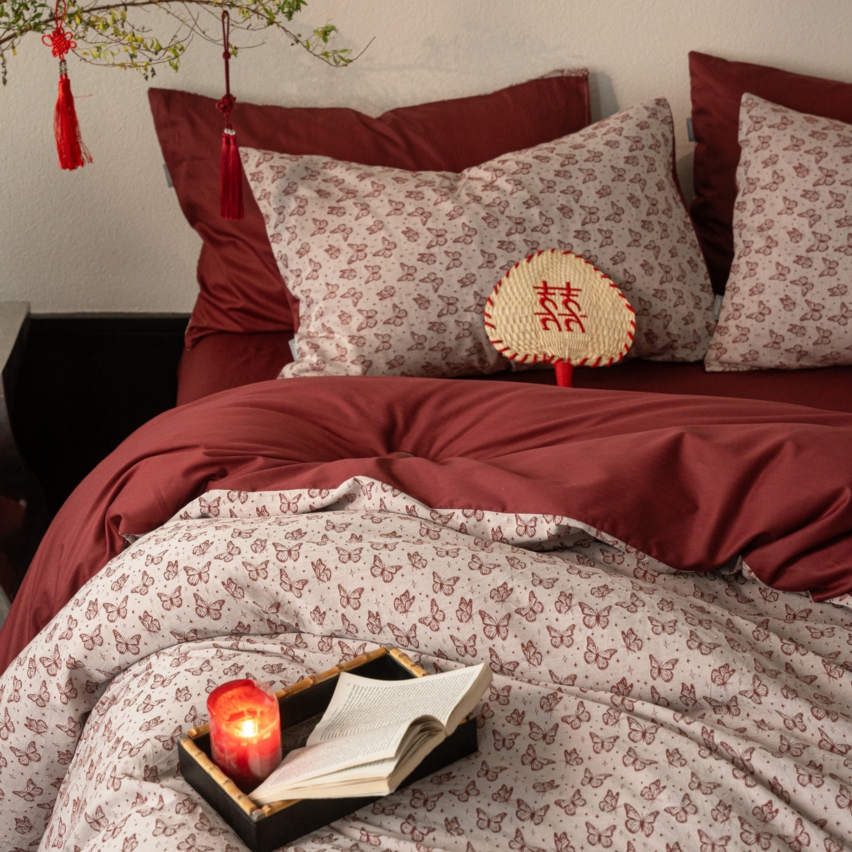 91家纺网 家纺一手货源 找家纺 （总）时光里 2026新款婚庆款60S色织水洗提花四件套