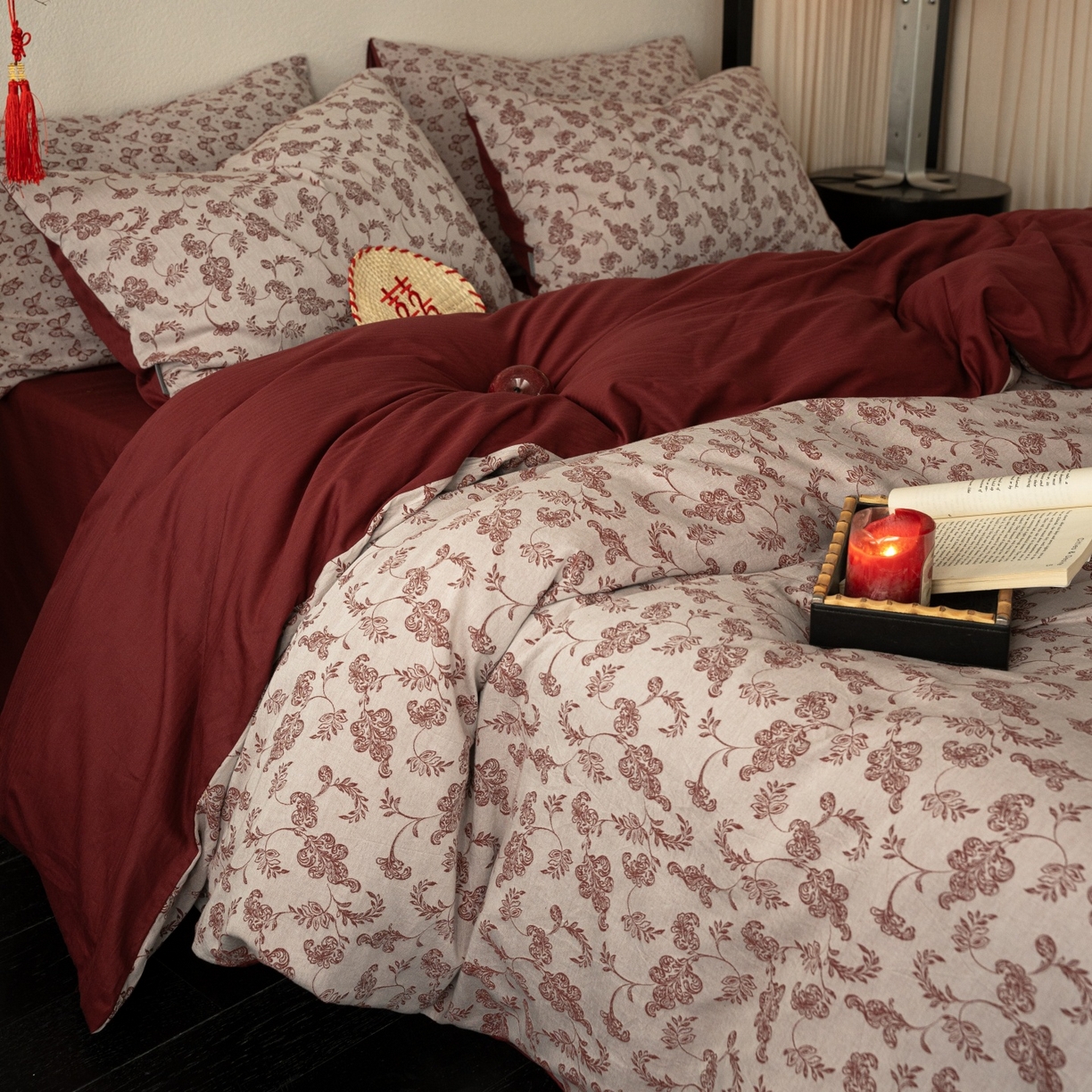 91家纺网 家纺一手货源 找家纺 （总）时光里 2026新款婚庆款60S色织水洗提花四件套