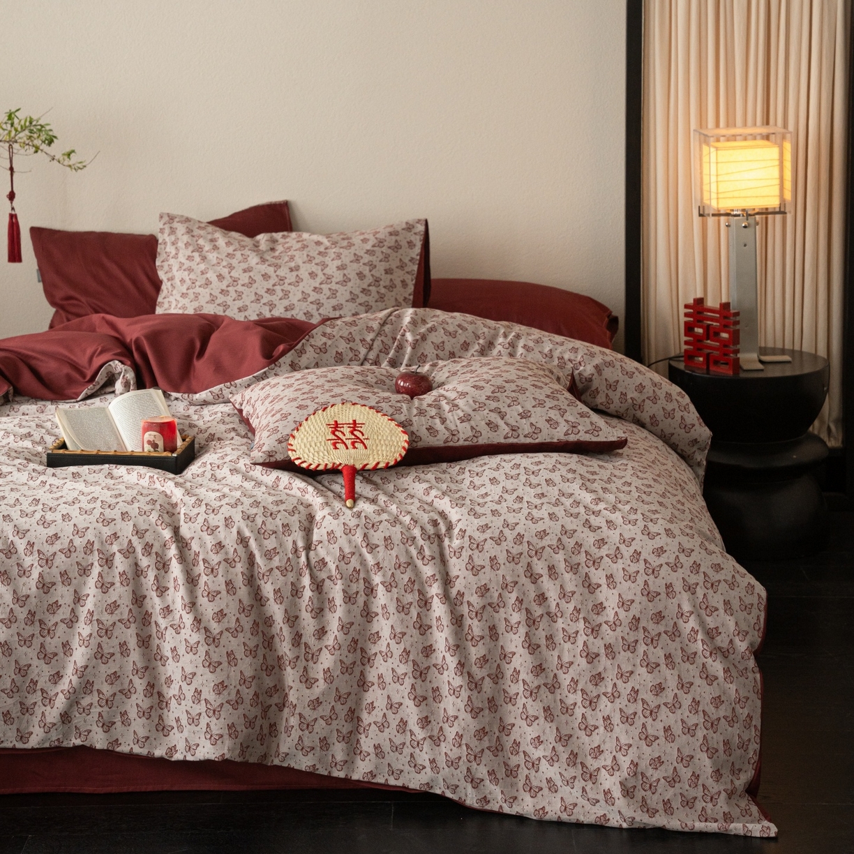 91家纺网 家纺一手货源 找家纺 （总）时光里 2026新款婚庆款60S色织水洗提花四件套