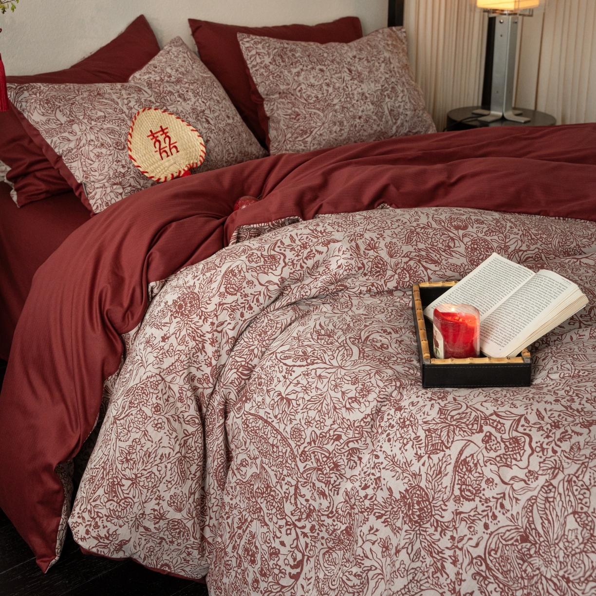 91家纺网 家纺一手货源 找家纺 （总）时光里 2026新款婚庆款60S色织水洗提花四件套