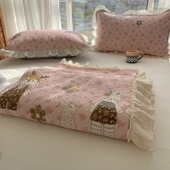 爱彼家纺 2026新款印花泡芙棉花边床盖三件套-泡芙床盖 花边-温馨时光