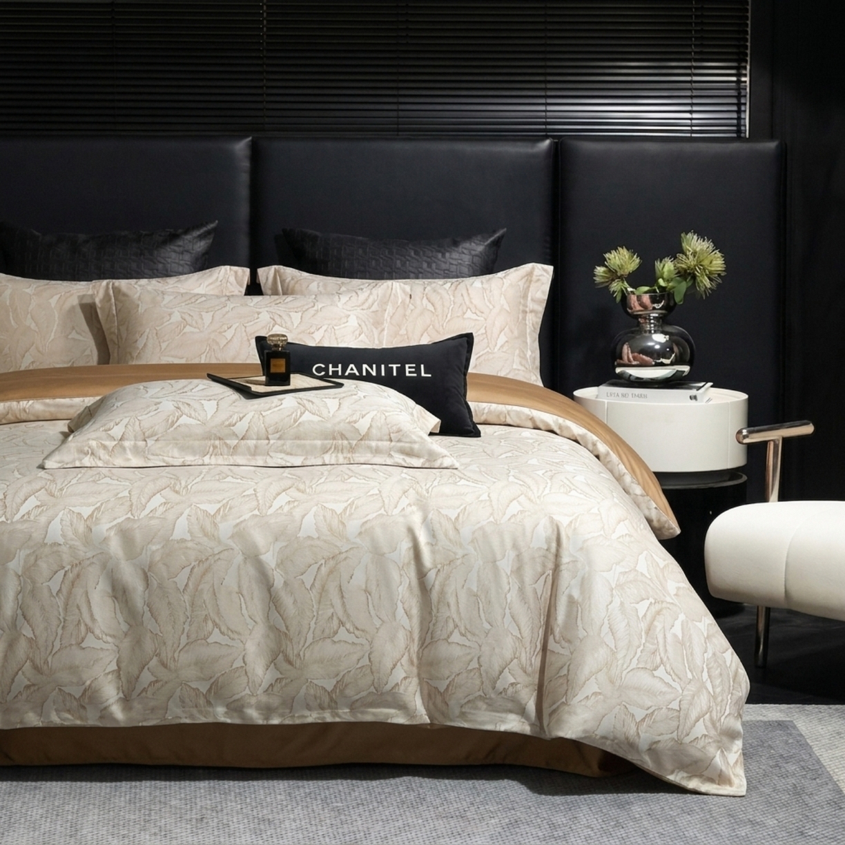 91家纺网 家纺一手货源 找家纺 悦织湾家纺 2026新款轻奢冰丝提花四件套凉感夏秋床上用品三四件套 金叶雅韵