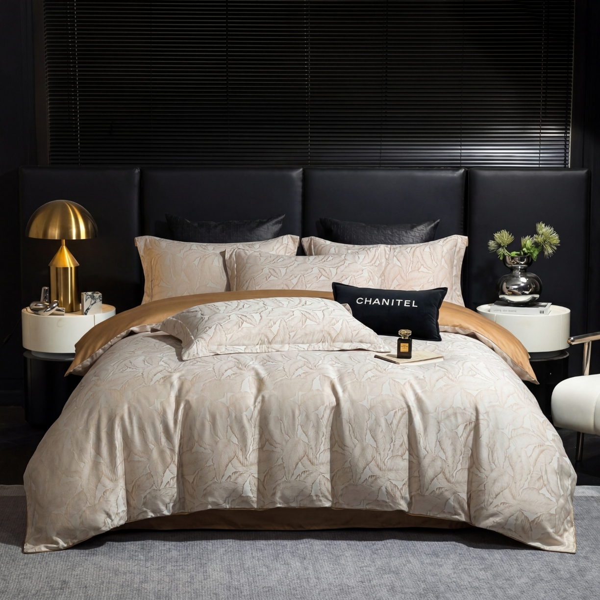 91家纺网 家纺一手货源 找家纺 悦织湾家纺 2026新款轻奢冰丝提花四件套凉感夏秋床上用品三四件套 金叶雅韵