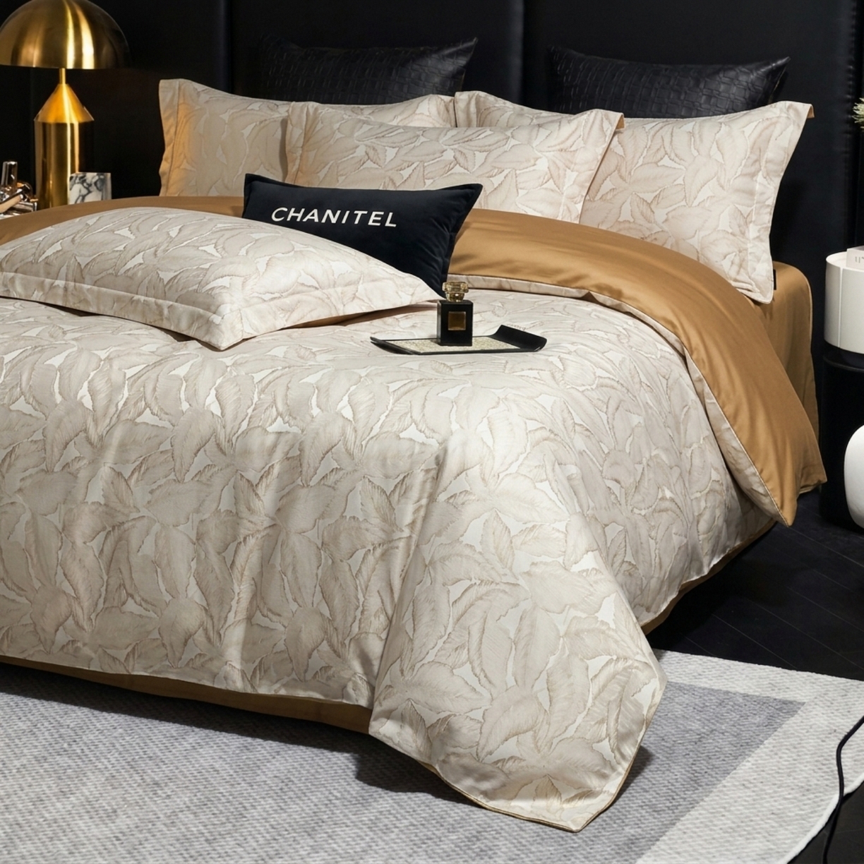 91家纺网 家纺一手货源 找家纺 悦织湾家纺 2026新款轻奢冰丝提花四件套凉感夏秋床上用品三四件套 金叶雅韵