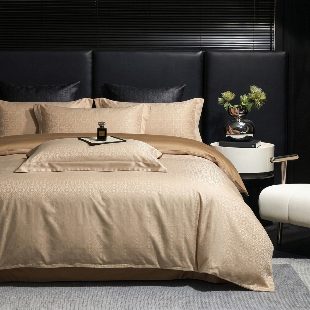 91家纺网 家纺一手货源 找家纺 悦织湾家纺 2026新款轻奢冰丝提花四件套凉感夏秋床上用品三四件套 金菱奢境