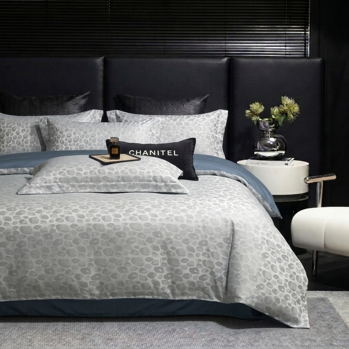 91家纺网 家纺一手货源 找家纺 悦织湾家纺 2026新款轻奢冰丝提花四件套凉感夏秋床上用品三四件套 蓝调豹纹