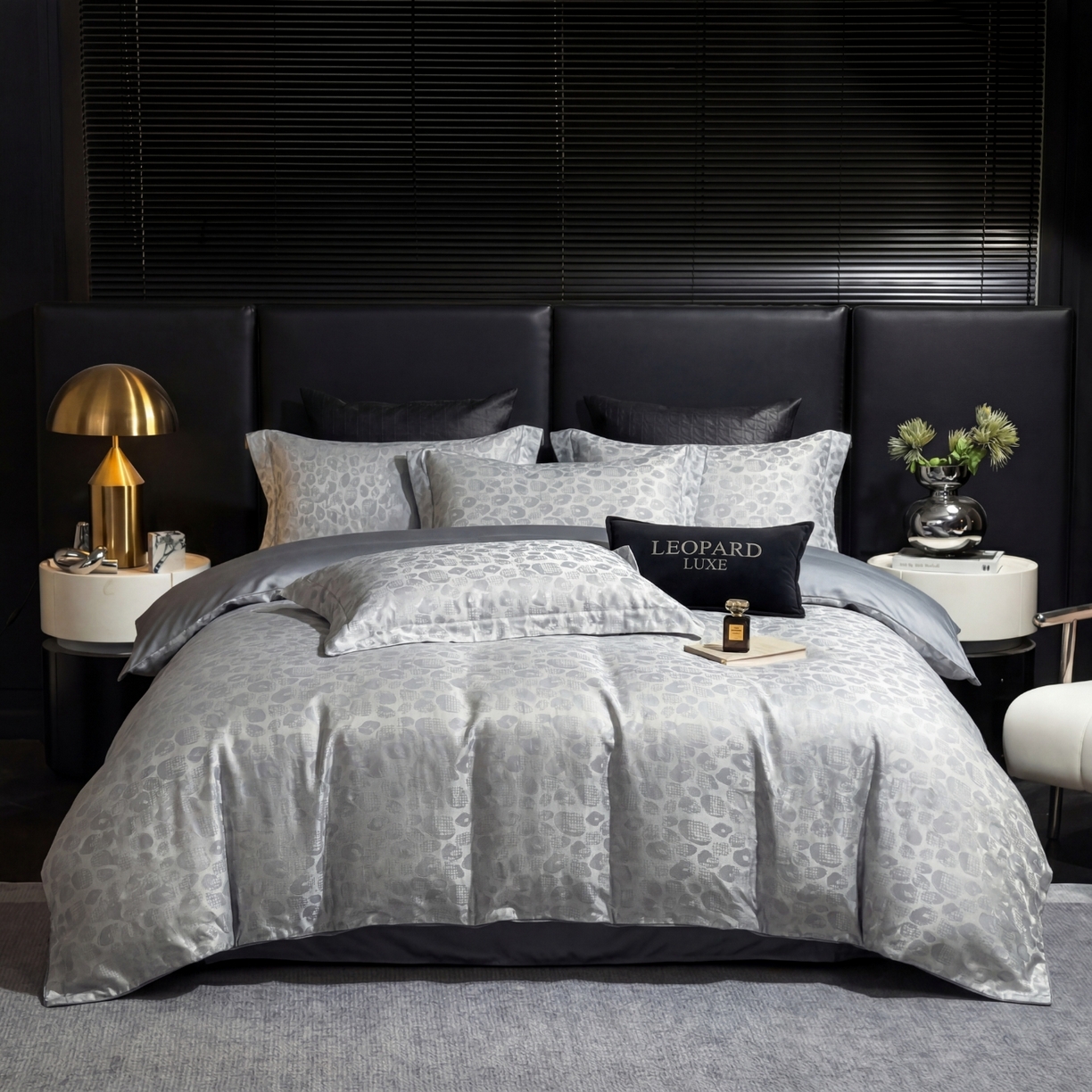 91家纺网 家纺一手货源 找家纺 悦织湾家纺 2026新款轻奢冰丝提花四件套凉感夏秋床上用品三四件套 蓝调豹纹