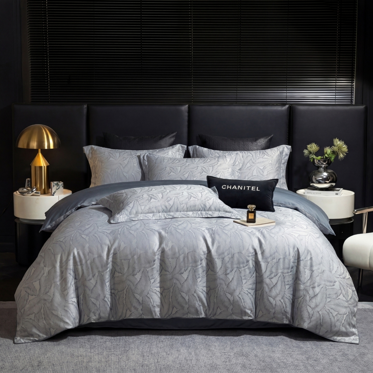 91家纺网 家纺一手货源 找家纺 悦织湾家纺 2026新款轻奢冰丝提花四件套凉感夏秋床上用品三四件套 雾屿蓝叶