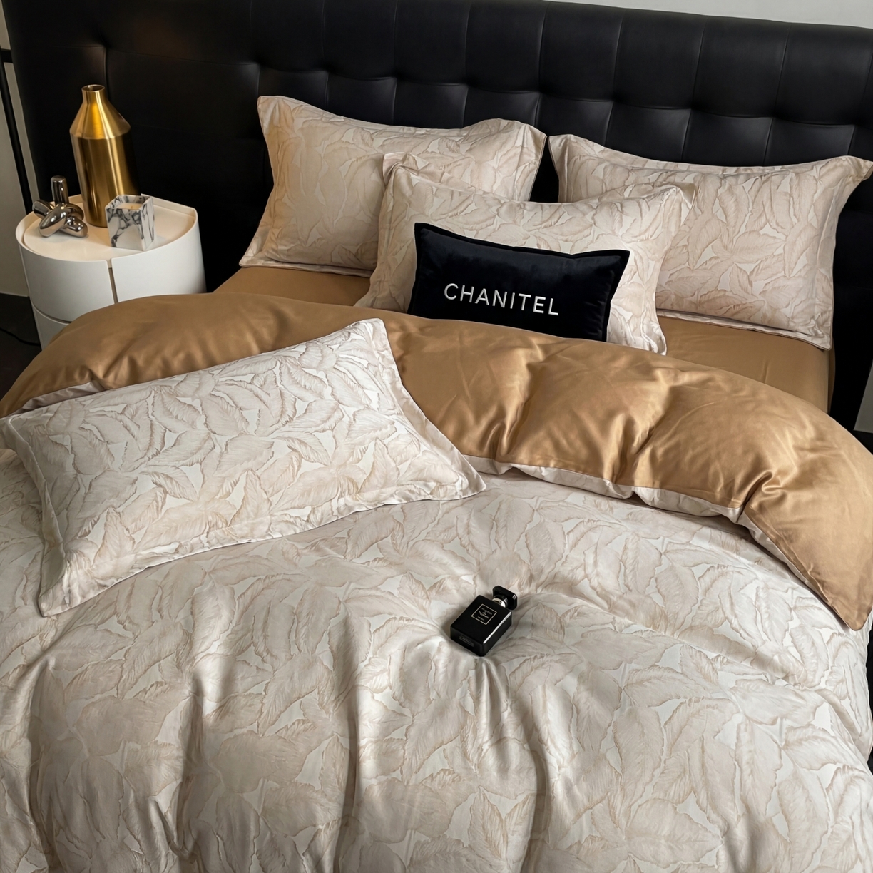 悦织湾家纺 2026新款轻奢冰丝提花四件套凉感夏秋床上用品三四件套 金叶雅韵