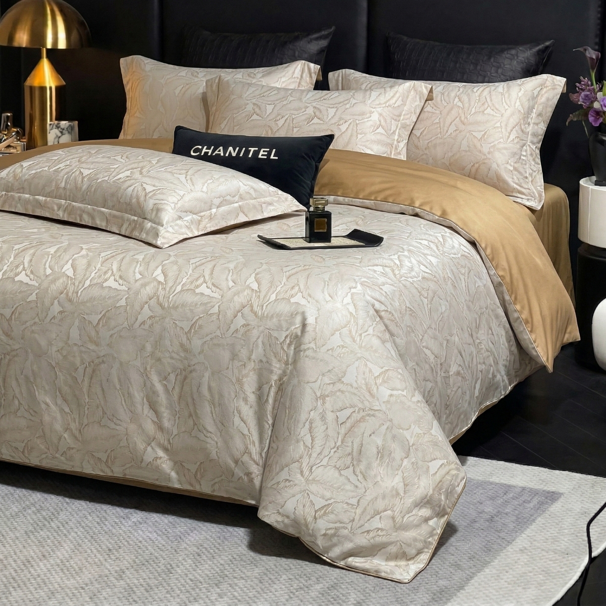 91家纺网 家纺一手货源 找家纺 悦织湾家纺 2026新款轻奢冰丝提花四件套凉感夏秋床上用品三四件套 金叶雅韵