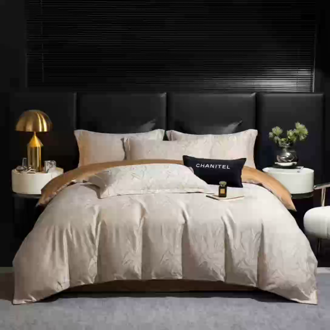 91家纺网 家纺一手货源 找家纺 悦织湾家纺 2026新款轻奢冰丝提花四件套凉感夏秋床上用品三四件套 金叶雅韵