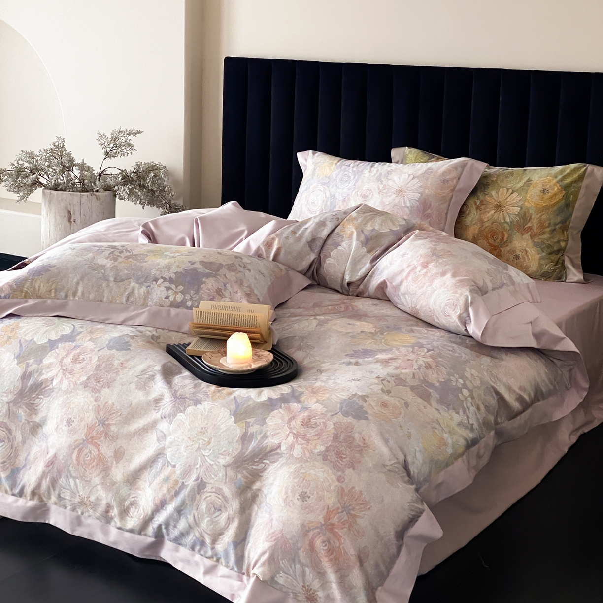 91家纺网 家纺一手货源 找家纺 赫帛 2026新款高端舒柔棉纯棉数码印花四件套-谧境系列 谧境-油画烟紫