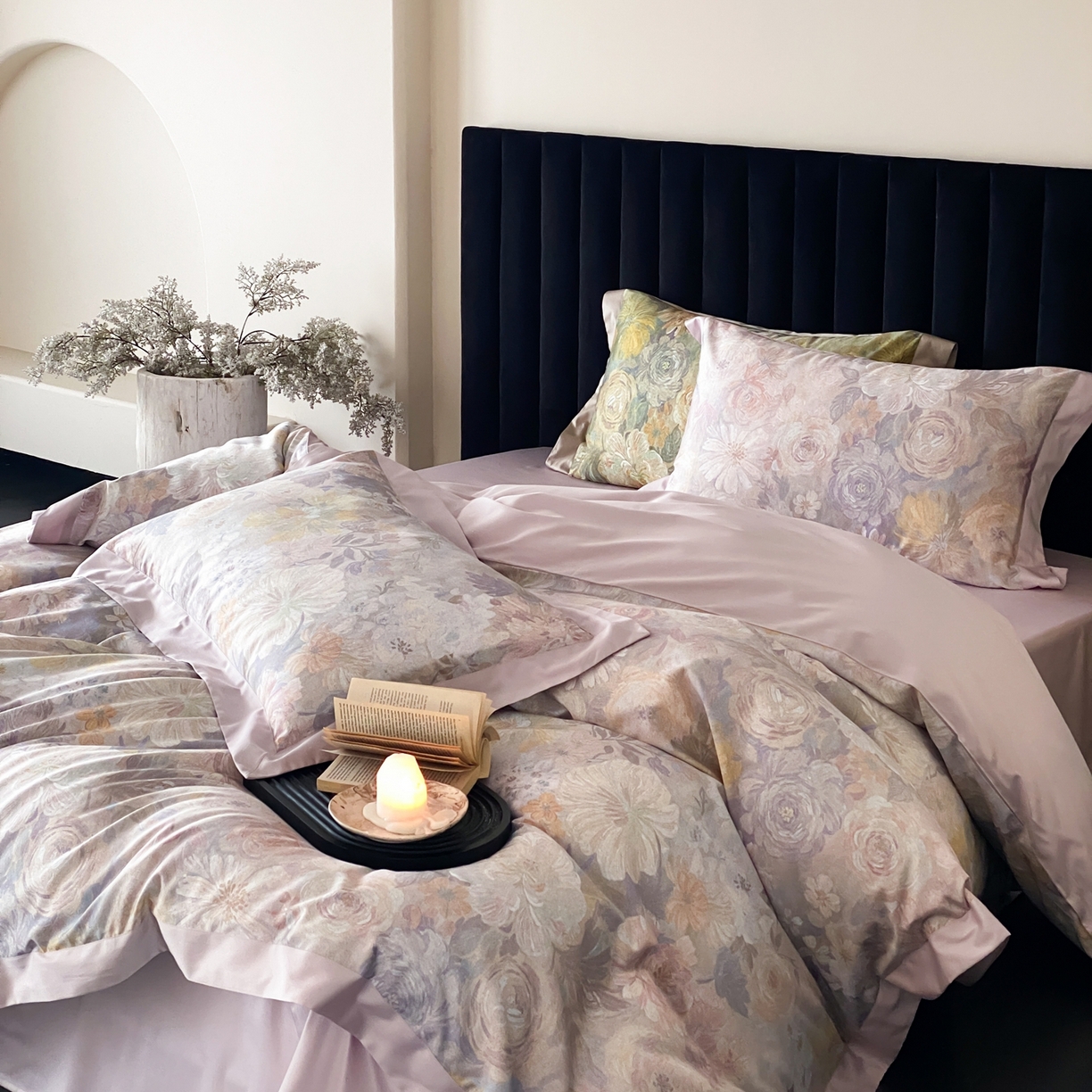 91家纺网 家纺一手货源 找家纺 赫帛 2026新款高端舒柔棉纯棉数码印花四件套-谧境系列 谧境-油画烟紫