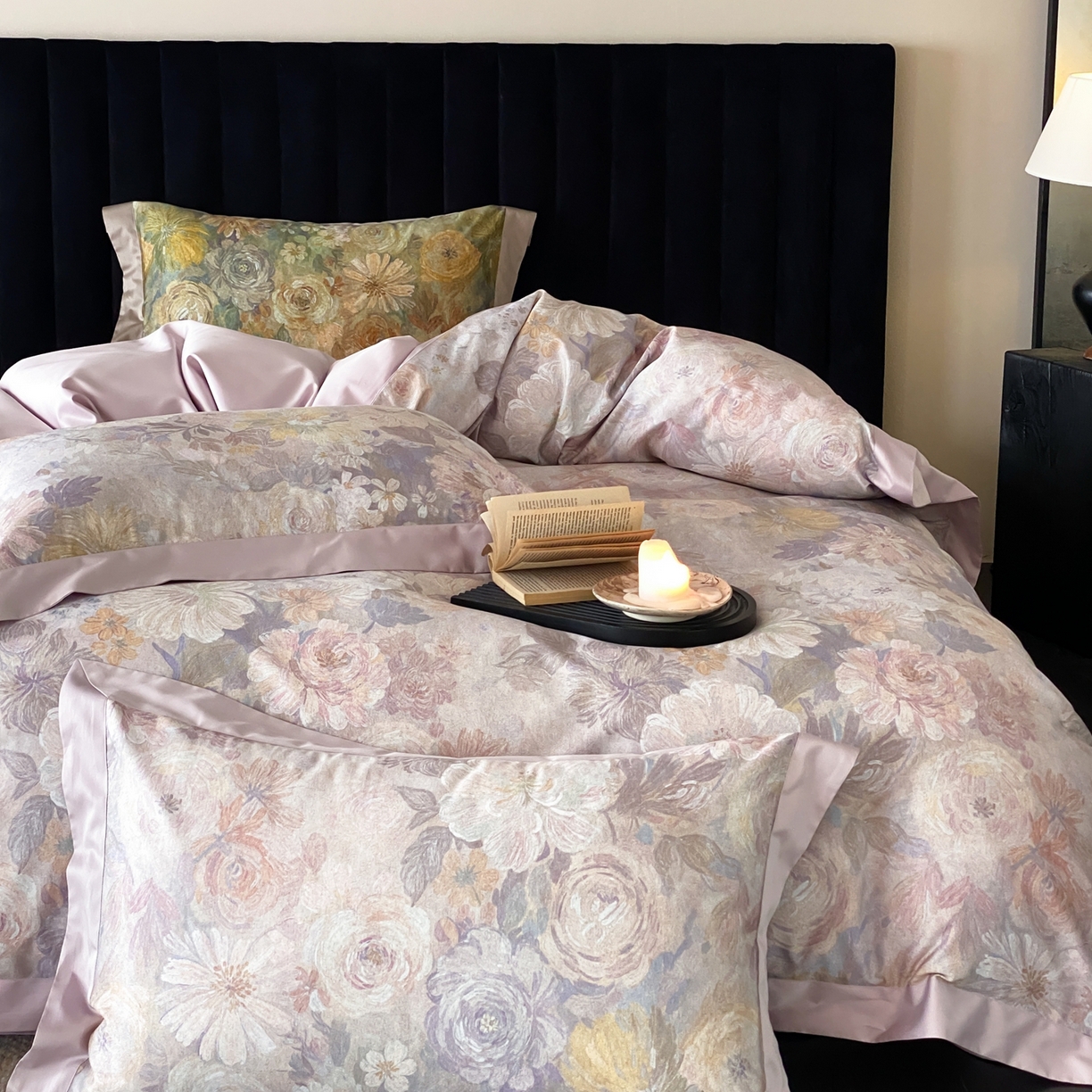 91家纺网 家纺一手货源 找家纺 赫帛 2026新款高端舒柔棉纯棉数码印花四件套-谧境系列 谧境-油画烟紫