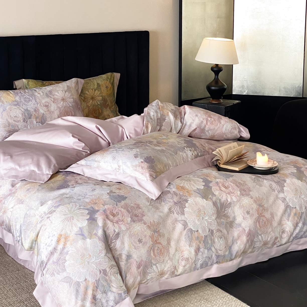 91家纺网 家纺一手货源 找家纺 赫帛 2026新款高端舒柔棉纯棉数码印花四件套-谧境系列 谧境-油画烟紫