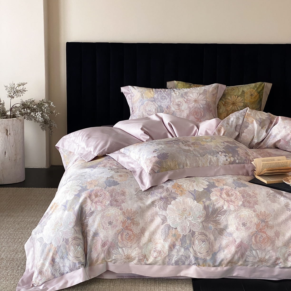 91家纺网 家纺一手货源 找家纺 赫帛 2026新款高端舒柔棉纯棉数码印花四件套-谧境系列 谧境-油画烟紫