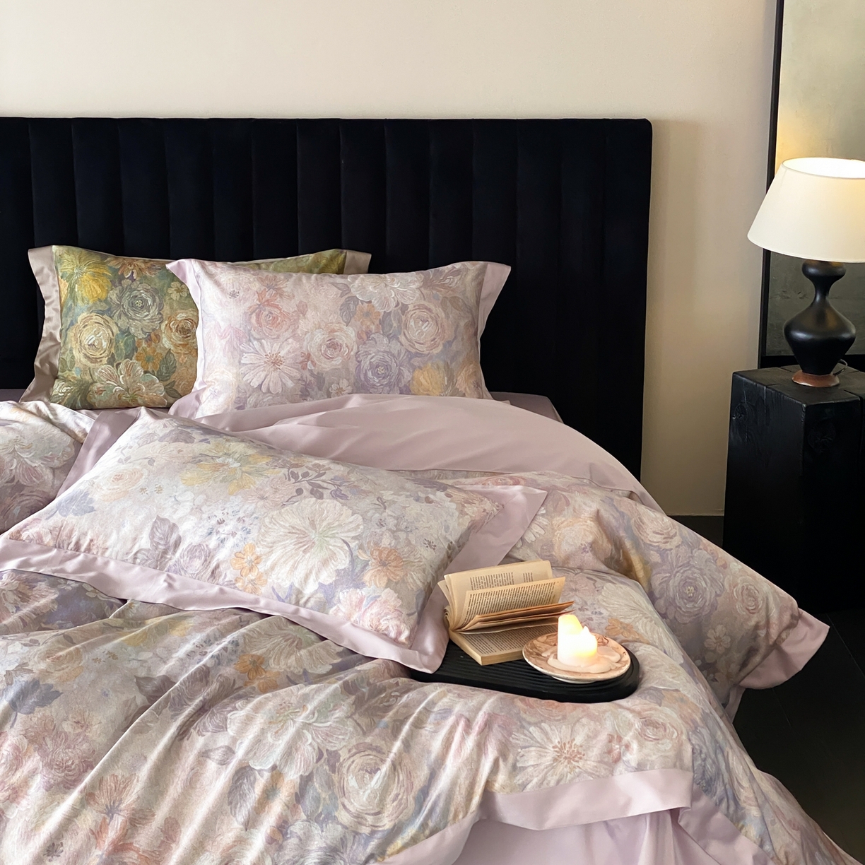 91家纺网 家纺一手货源 找家纺 赫帛 2026新款高端舒柔棉纯棉数码印花四件套-谧境系列 谧境-油画烟紫