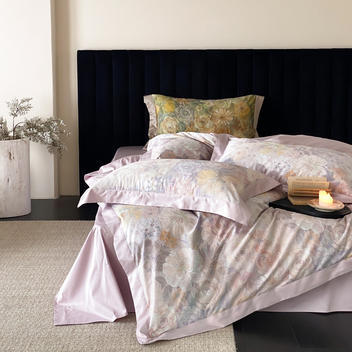 91家纺网 家纺一手货源 找家纺 赫帛 2026新款高端舒柔棉纯棉数码印花四件套-谧境系列 谧境-油画烟紫