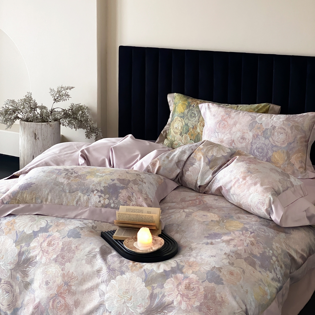 91家纺网 家纺一手货源 找家纺 赫帛 2026新款高端舒柔棉纯棉数码印花四件套-谧境系列 谧境-油画烟紫