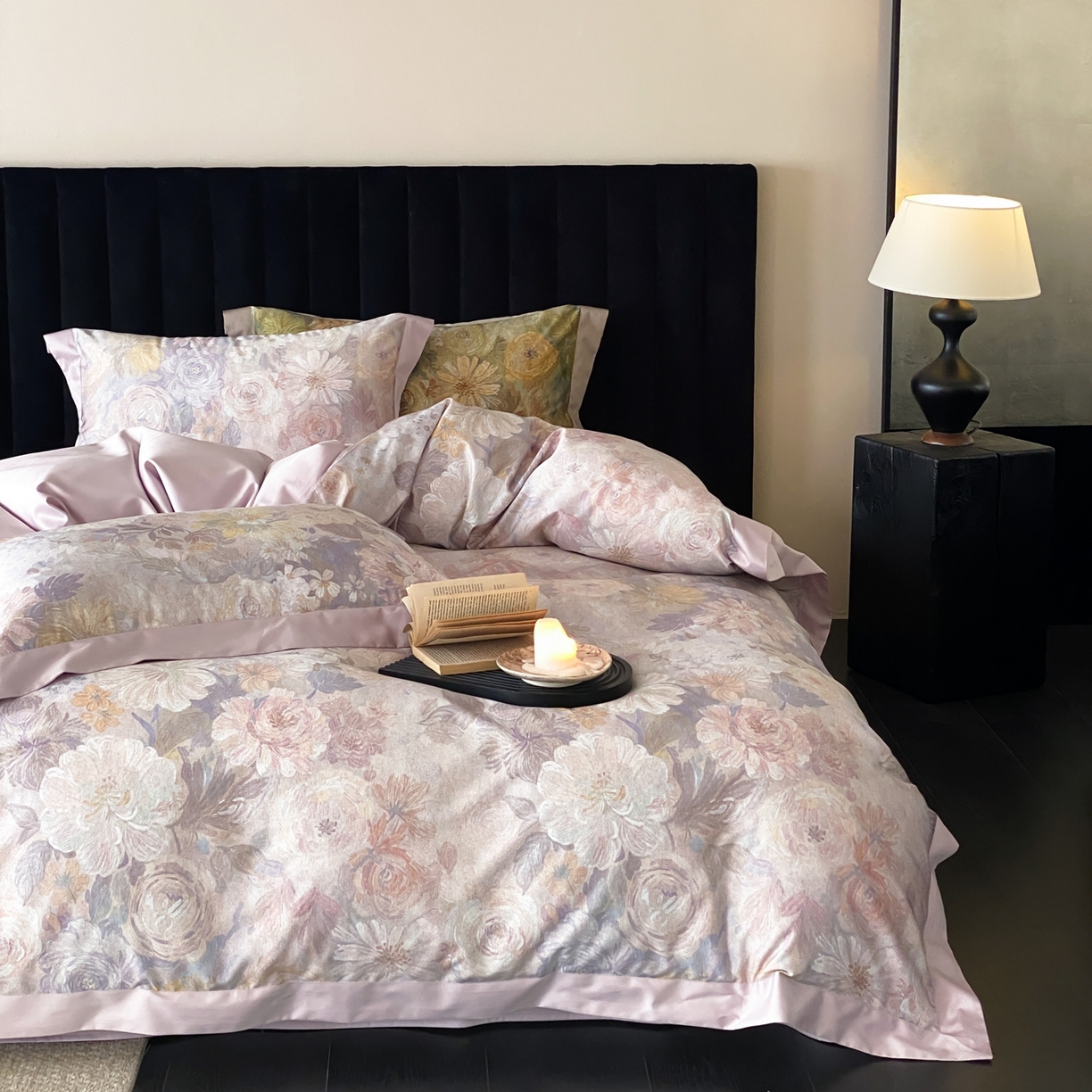 91家纺网 家纺一手货源 找家纺 赫帛 2026新款高端舒柔棉纯棉数码印花四件套-谧境系列 谧境-油画烟紫