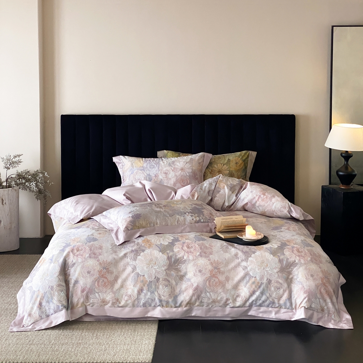 91家纺网 家纺一手货源 找家纺 赫帛 2026新款高端舒柔棉纯棉数码印花四件套-谧境系列 谧境-油画烟紫