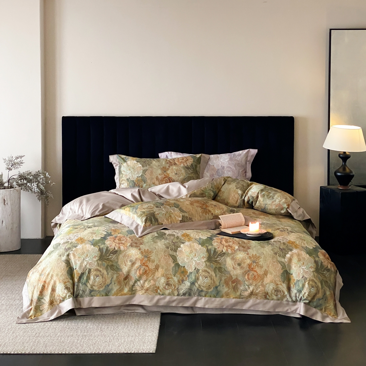 91家纺网 家纺一手货源 找家纺 赫帛 2026新款高端舒柔棉纯棉数码印花四件套-谧境系列 谧境-油画苔绿