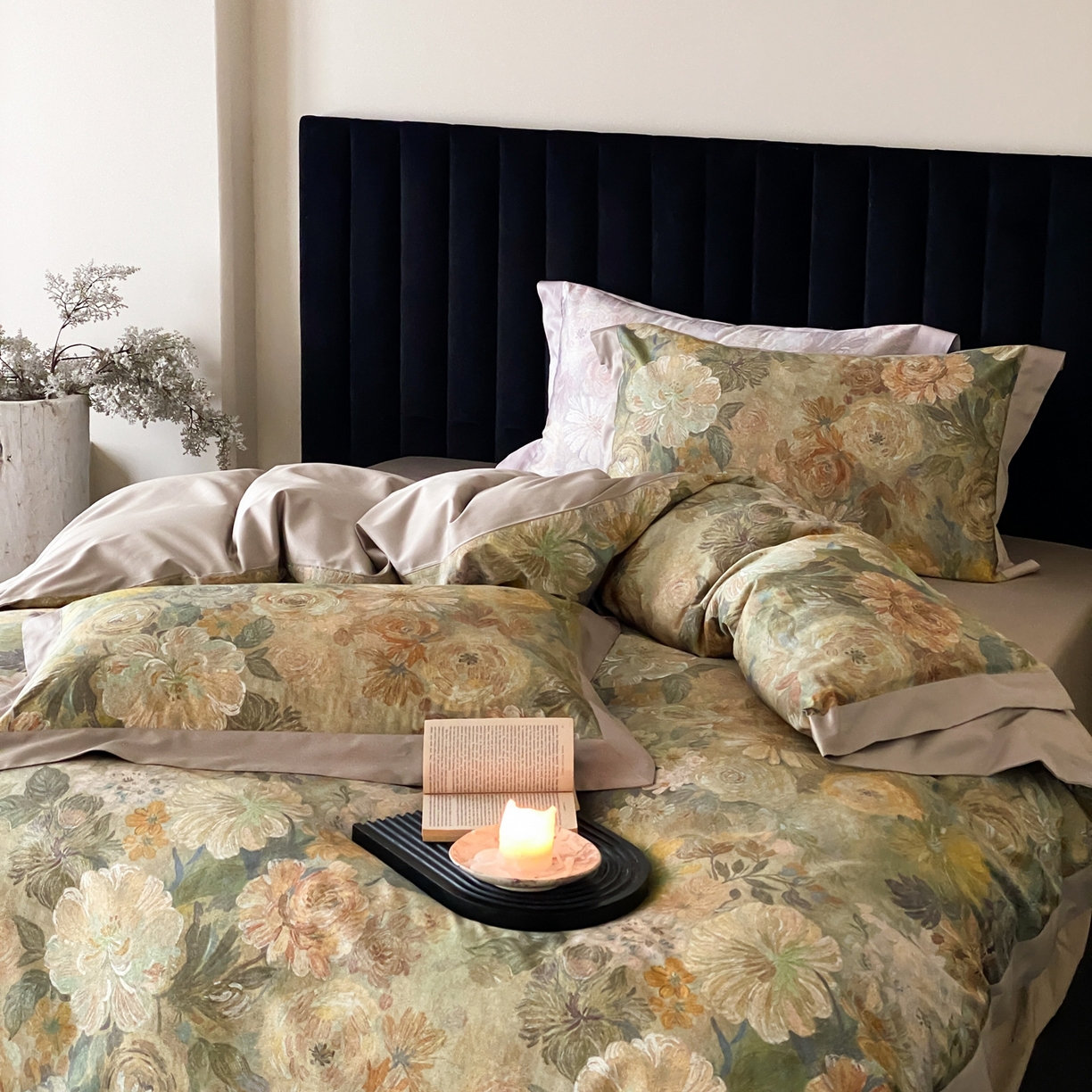 91家纺网 家纺一手货源 找家纺 赫帛 2026新款高端舒柔棉纯棉数码印花四件套-谧境系列 谧境-油画苔绿