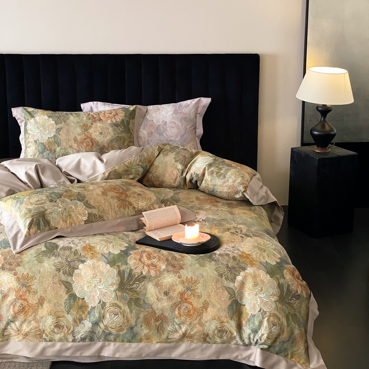 91家纺网 家纺一手货源 找家纺 赫帛 2026新款高端舒柔棉纯棉数码印花四件套-谧境系列 谧境-油画苔绿