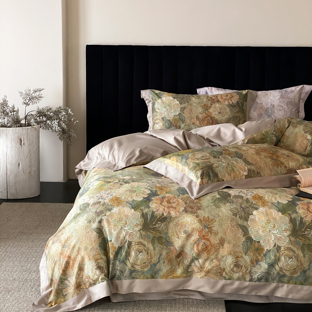 91家纺网 家纺一手货源 找家纺 赫帛 2026新款高端舒柔棉纯棉数码印花四件套-谧境系列 谧境-油画苔绿