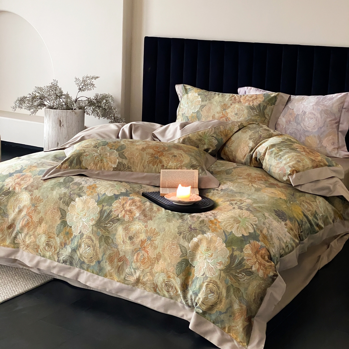 91家纺网 家纺一手货源 找家纺 赫帛 2026新款高端舒柔棉纯棉数码印花四件套-谧境系列 谧境-油画苔绿