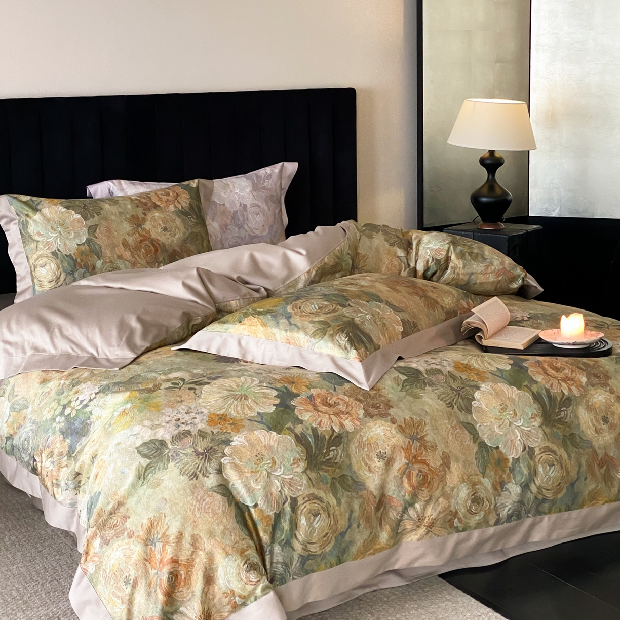 91家纺网 家纺一手货源 找家纺 赫帛 2026新款高端舒柔棉纯棉数码印花四件套-谧境系列 谧境-油画苔绿