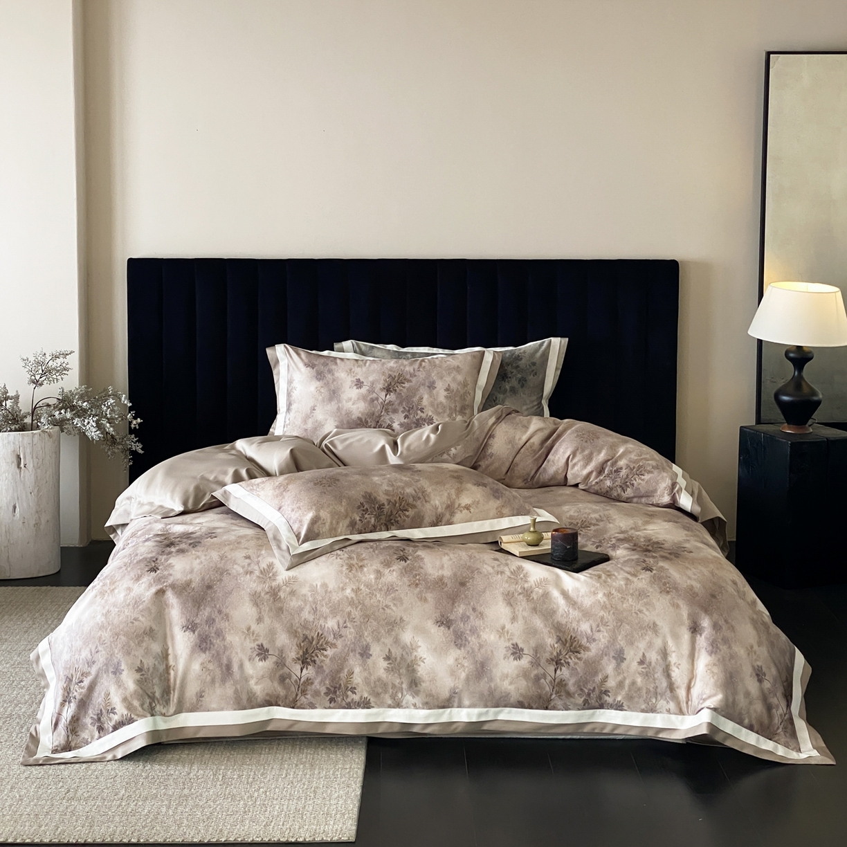 91家纺网 家纺一手货源 找家纺 赫帛 2026新款高端舒柔棉纯棉数码印花四件套-江南墨韵系列 江南墨韵-咖色