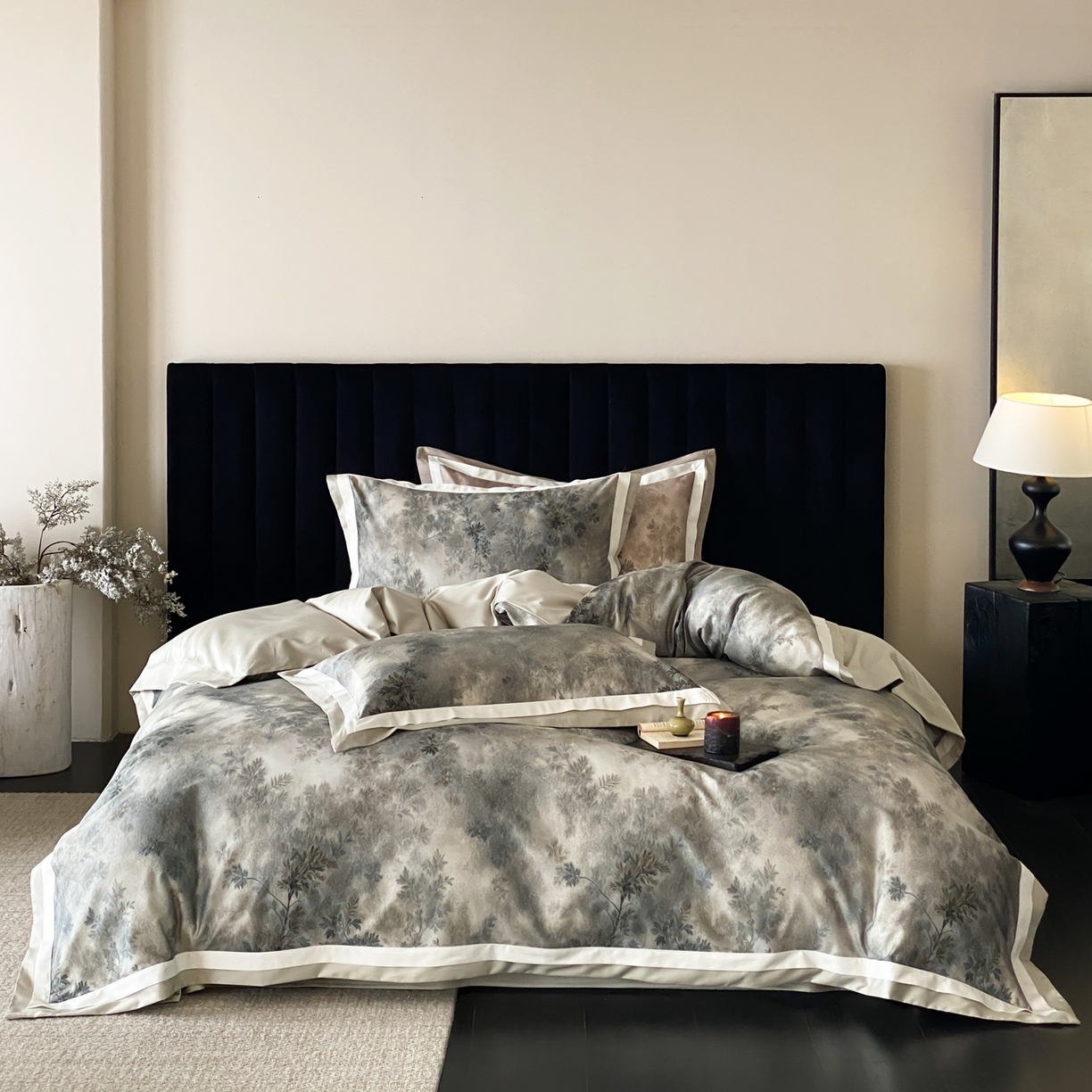 91家纺网 家纺一手货源 找家纺 赫帛 2026新款高端舒柔棉纯棉数码印花四件套-江南墨韵系列 江南墨韵-绿色