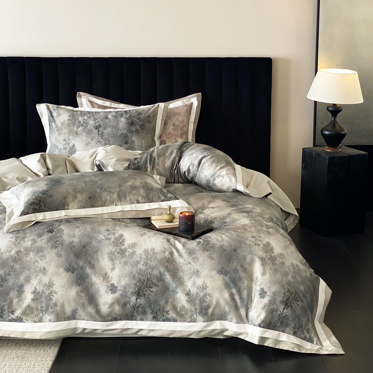 91家纺网 家纺一手货源 找家纺 赫帛 2026新款高端舒柔棉纯棉数码印花四件套-江南墨韵系列 江南墨韵-绿色