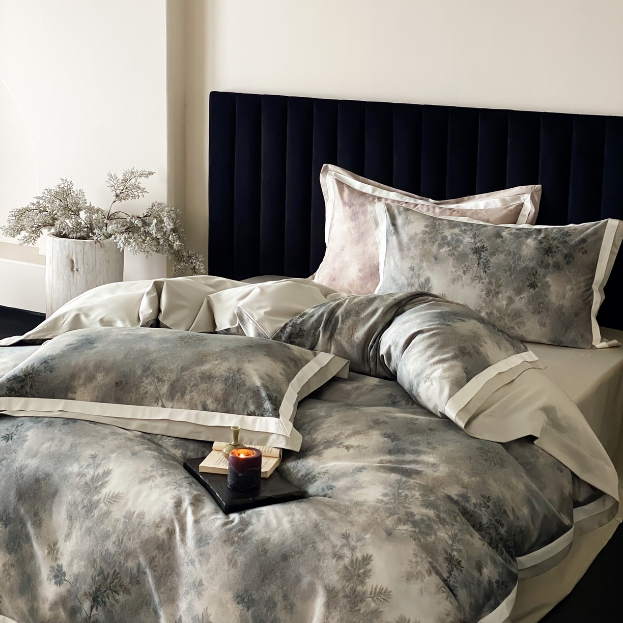 91家纺网 家纺一手货源 找家纺 赫帛 2026新款高端舒柔棉纯棉数码印花四件套-江南墨韵系列 江南墨韵-绿色