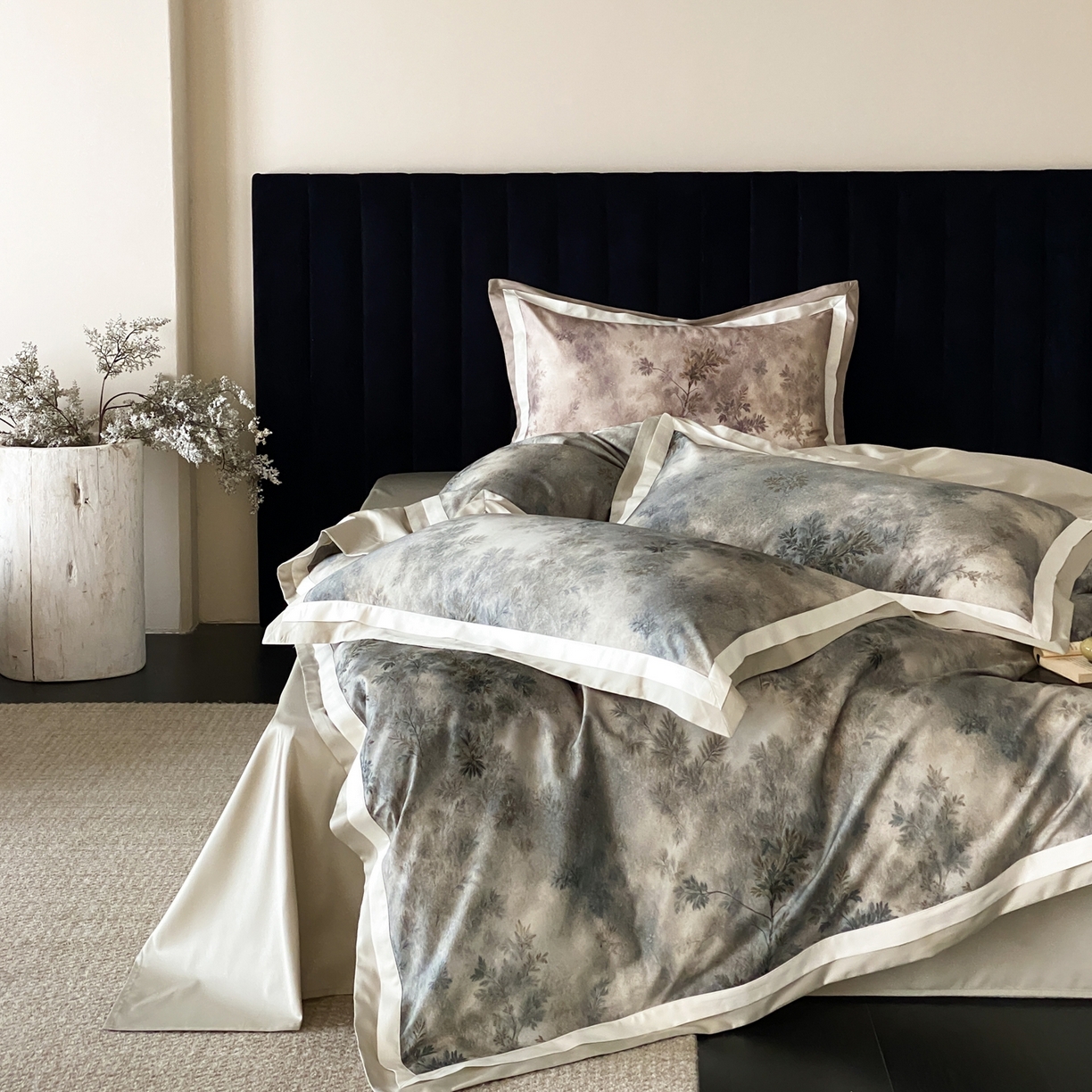 91家纺网 家纺一手货源 找家纺 赫帛 2026新款高端舒柔棉纯棉数码印花四件套-江南墨韵系列 江南墨韵-绿色