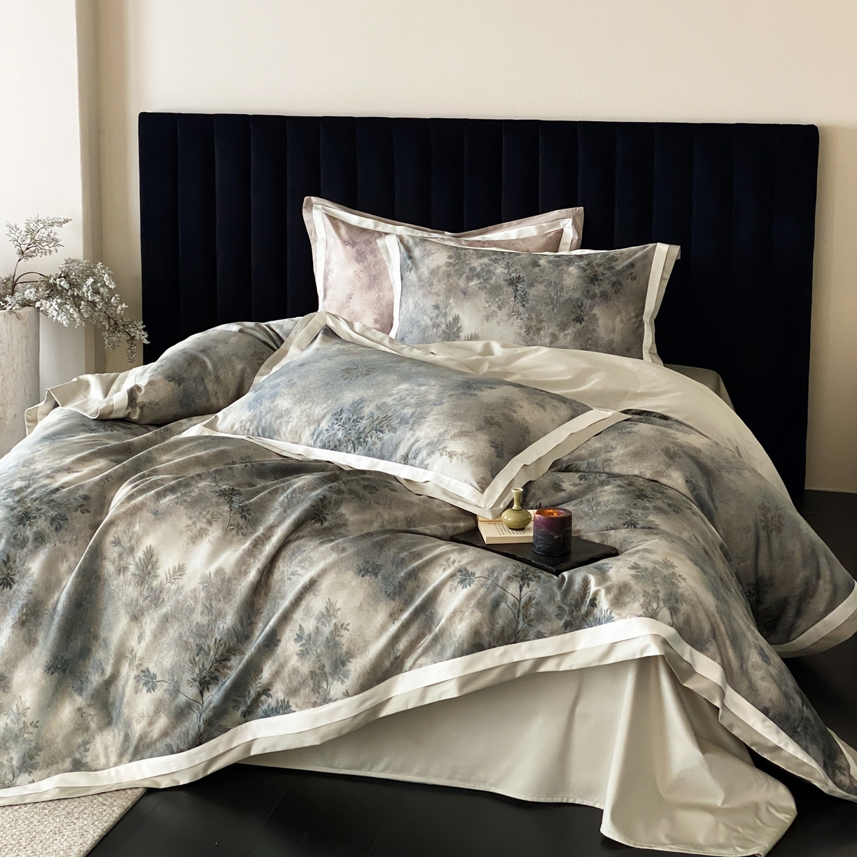 91家纺网 家纺一手货源 找家纺 赫帛 2026新款高端舒柔棉纯棉数码印花四件套-江南墨韵系列 江南墨韵-绿色