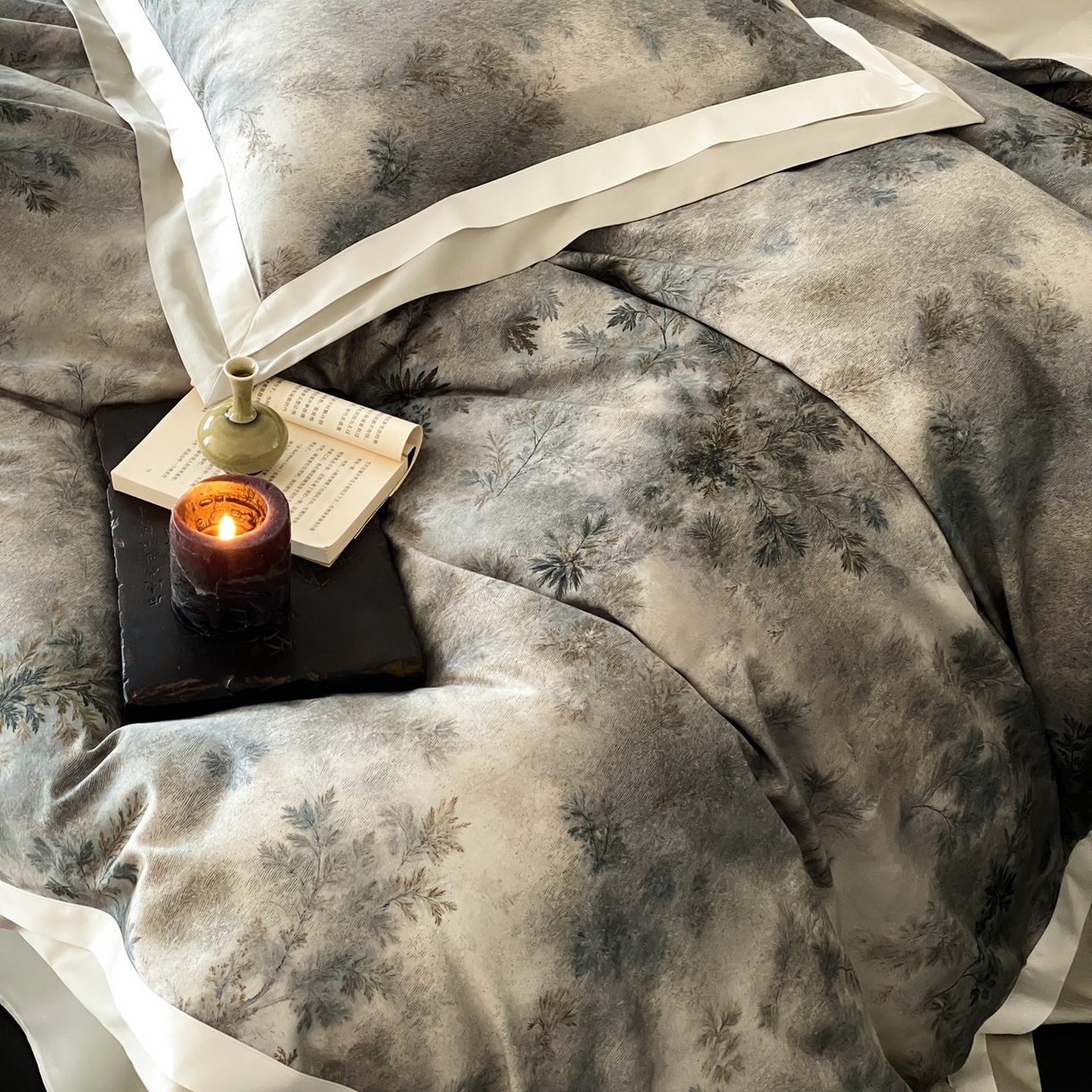 91家纺网 家纺一手货源 找家纺 赫帛 2026新款高端舒柔棉纯棉数码印花四件套-江南墨韵系列 江南墨韵-绿色