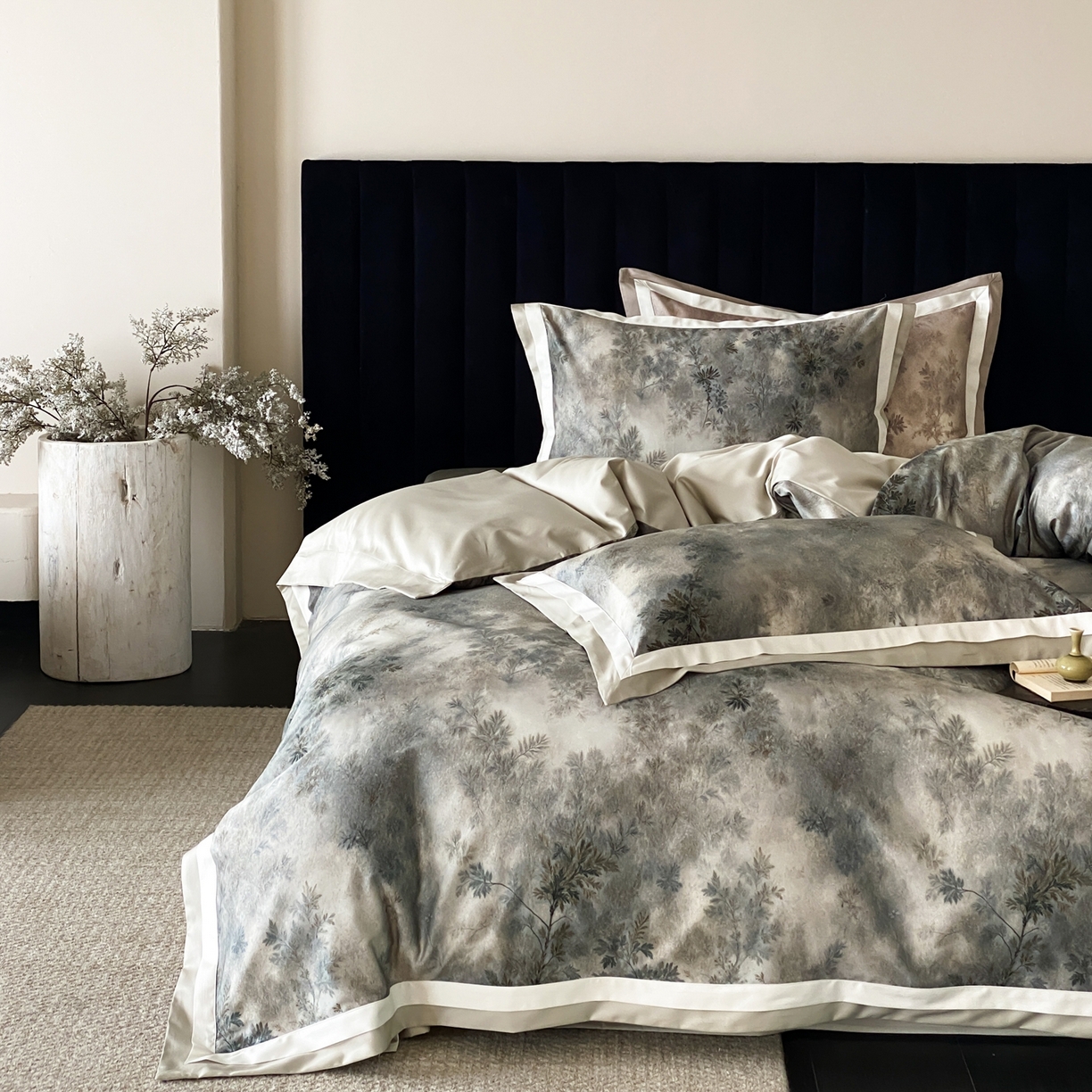 91家纺网 家纺一手货源 找家纺 赫帛 2026新款高端舒柔棉纯棉数码印花四件套-江南墨韵系列 江南墨韵-绿色