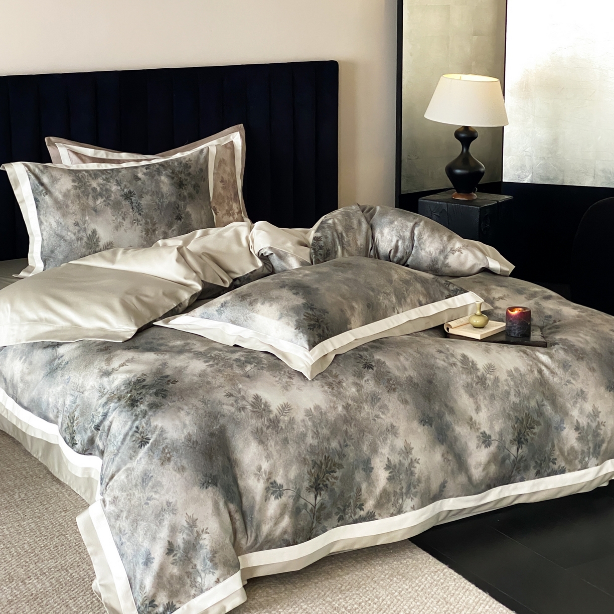 91家纺网 家纺一手货源 找家纺 赫帛 2026新款高端舒柔棉纯棉数码印花四件套-江南墨韵系列 江南墨韵-绿色