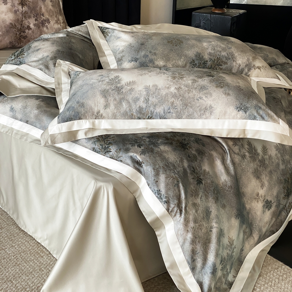 91家纺网 家纺一手货源 找家纺 赫帛 2026新款高端舒柔棉纯棉数码印花四件套-江南墨韵系列 江南墨韵-绿色