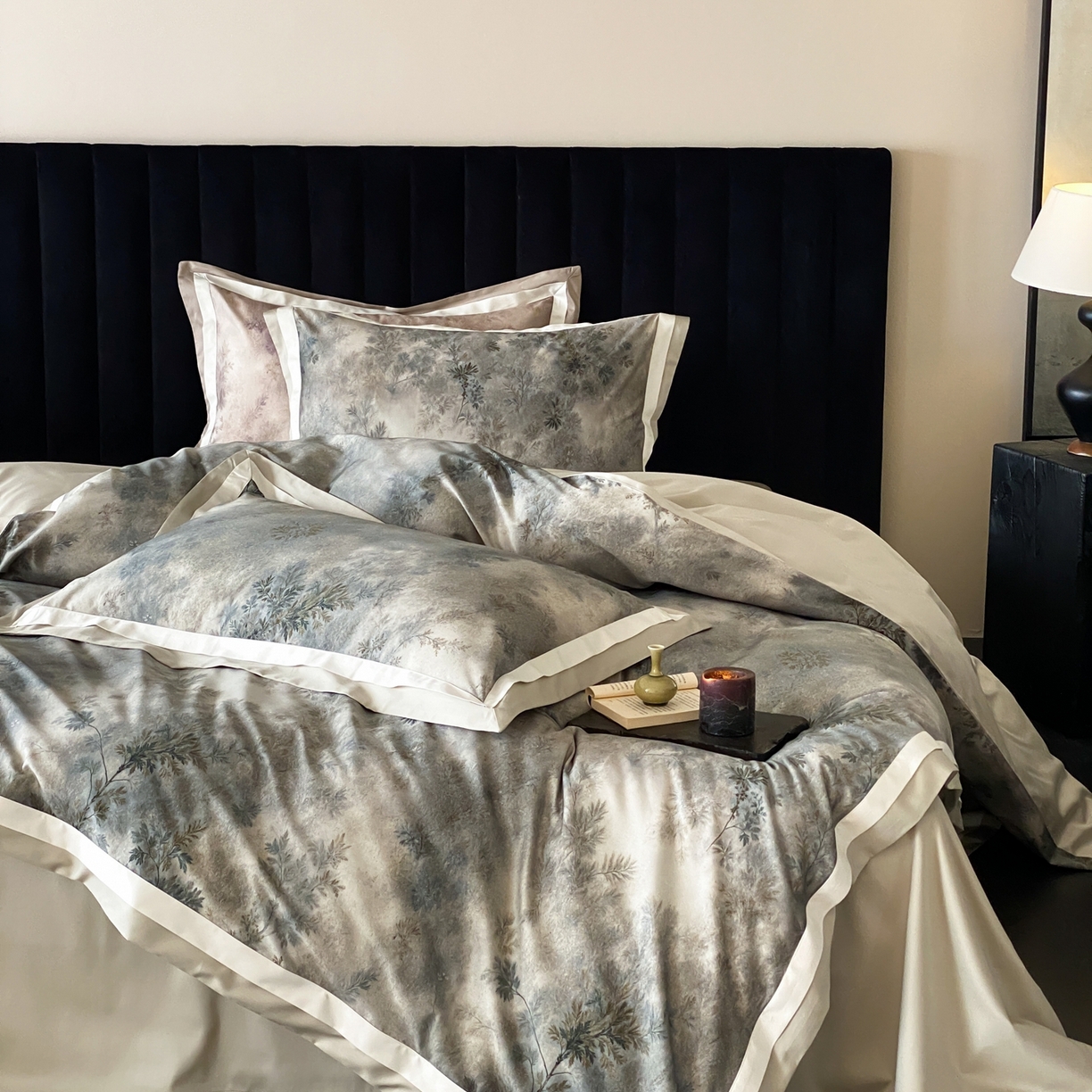 91家纺网 家纺一手货源 找家纺 赫帛 2026新款高端舒柔棉纯棉数码印花四件套-江南墨韵系列 江南墨韵-绿色