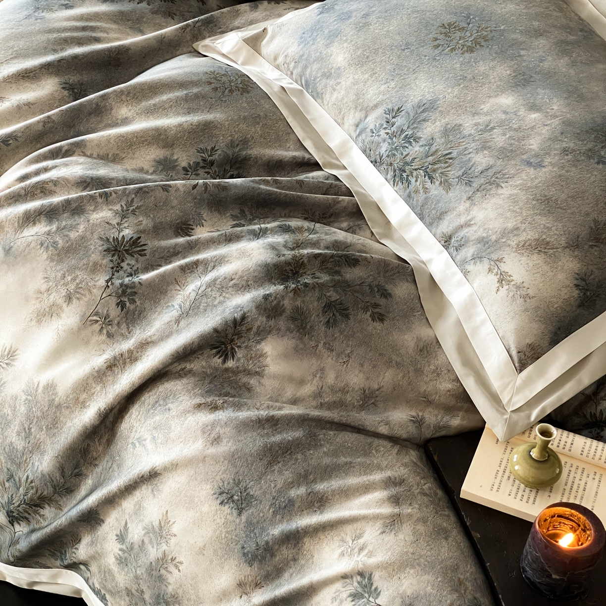 91家纺网 家纺一手货源 找家纺 赫帛 2026新款高端舒柔棉纯棉数码印花四件套-江南墨韵系列 江南墨韵-绿色