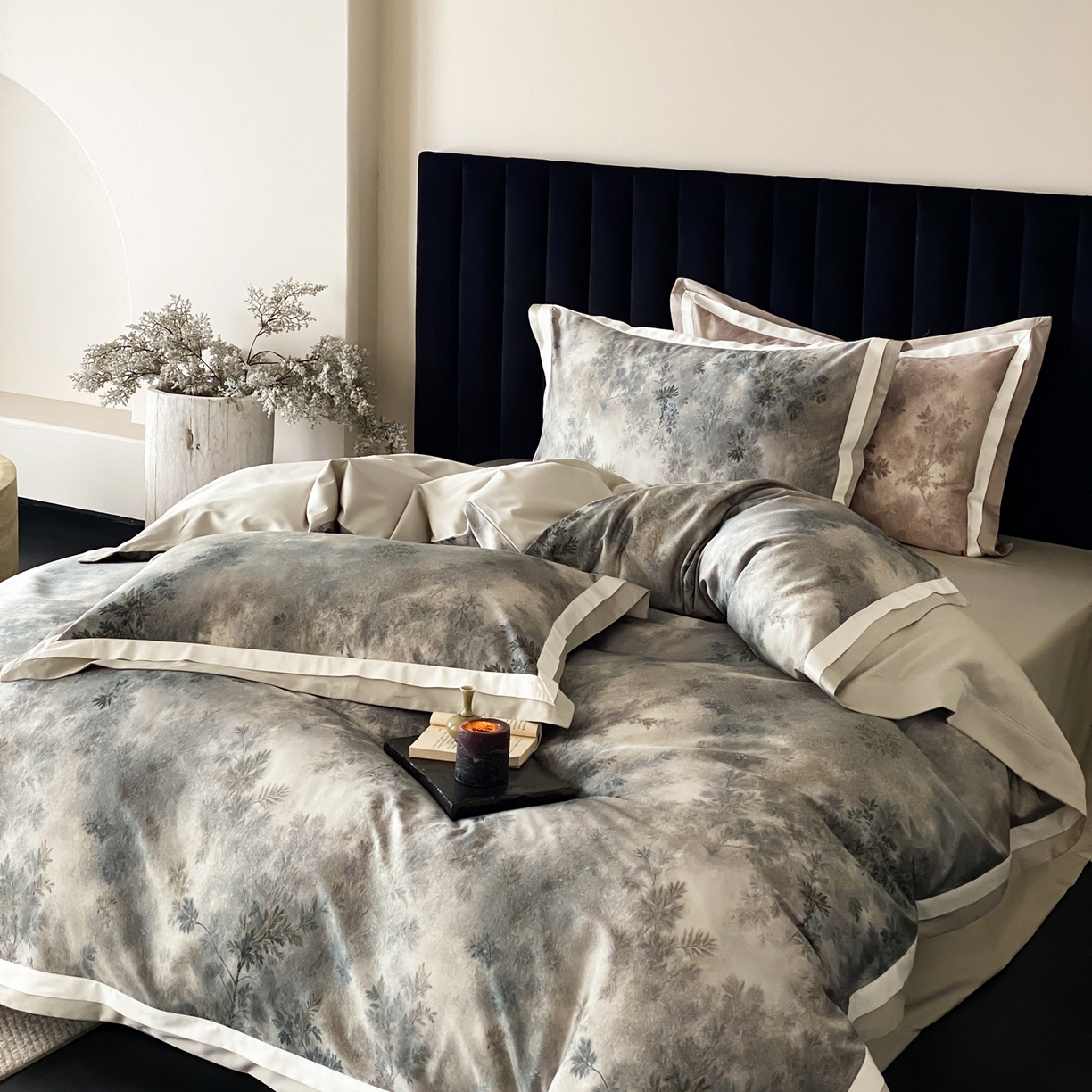 91家纺网 家纺一手货源 找家纺 赫帛 2026新款高端舒柔棉纯棉数码印花四件套-江南墨韵系列 江南墨韵-绿色