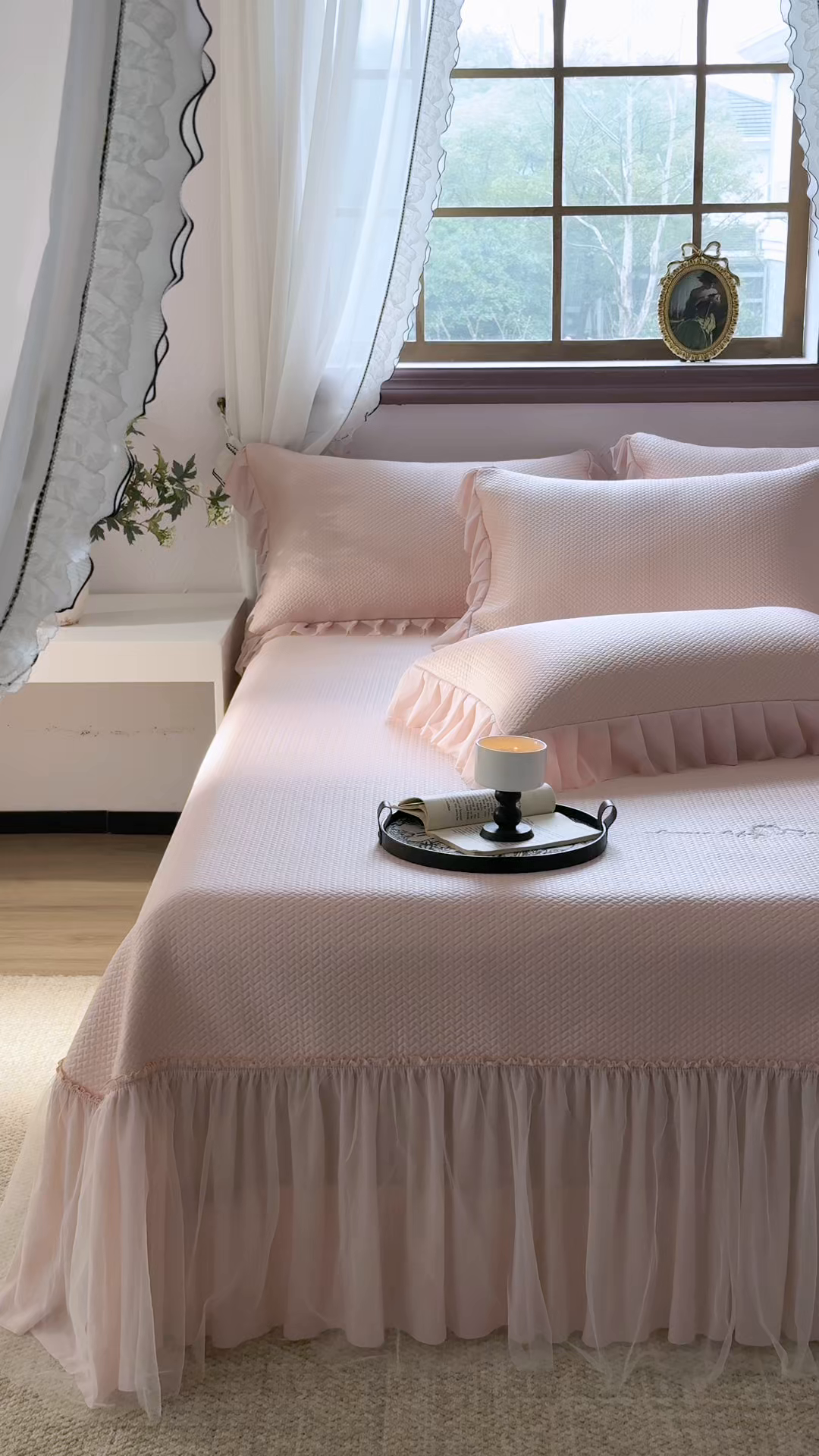 91家纺网 家纺一手货源 找家纺 （总）金绣美居 2026春夏新款绣花款床裙凉席席子空调软席三件套-清裳