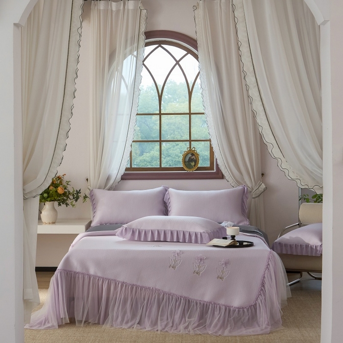 金绣美居 2026春夏新款绣花款床裙凉席席子空调软席三件套-清裳 清裳-紫色