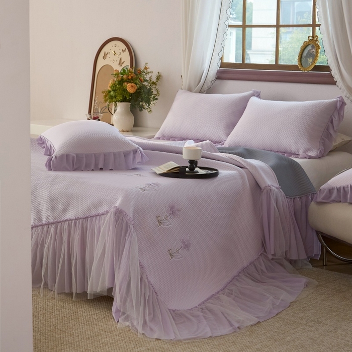 91家纺网 家纺一手货源 找家纺 金绣美居 2026春夏新款绣花款床裙凉席席子空调软席三件套-清裳 清裳-紫色